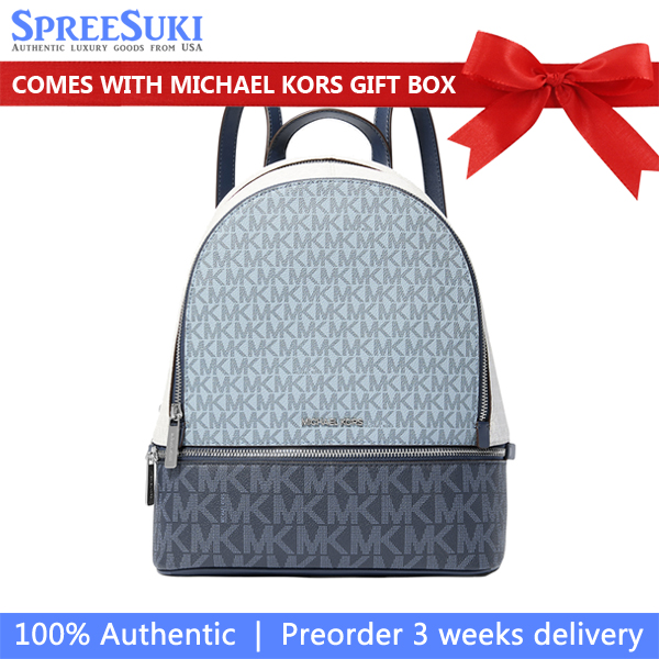 Michael Kors Rhea Medium Color-Block Signature Logo Backpack Admirl Multi # 35S5SRAB6V