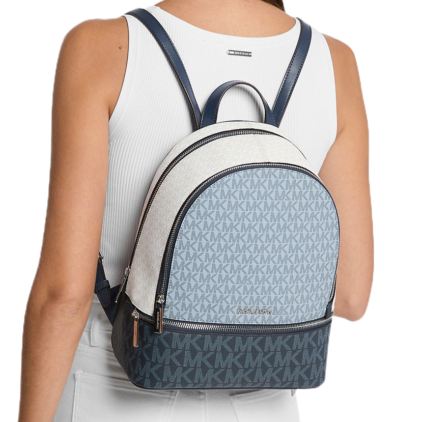 Michael Kors Rhea Medium Color-Block Signature Logo Backpack Admirl Multi # 35S5SRAB6V