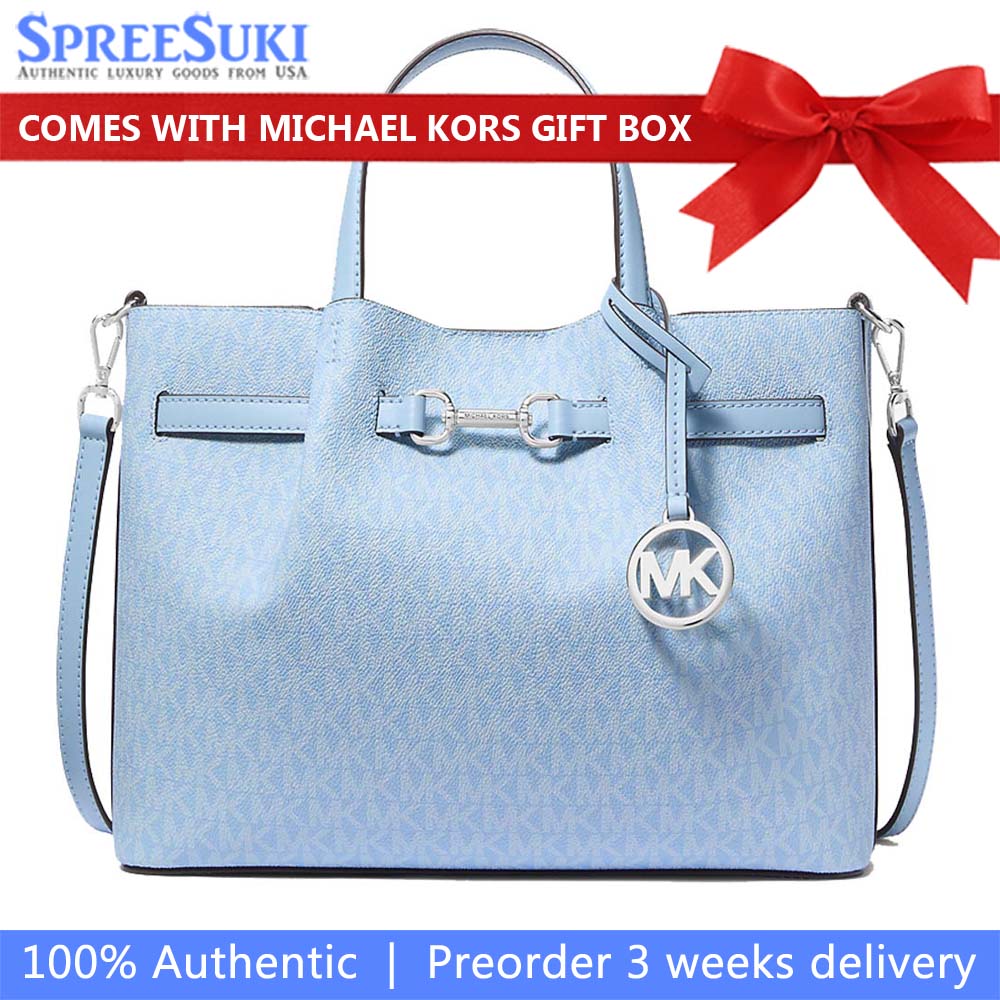 Michael Kors Carson Medium Signature Logo Satchel Light Sky # 35S5S2ZS3V