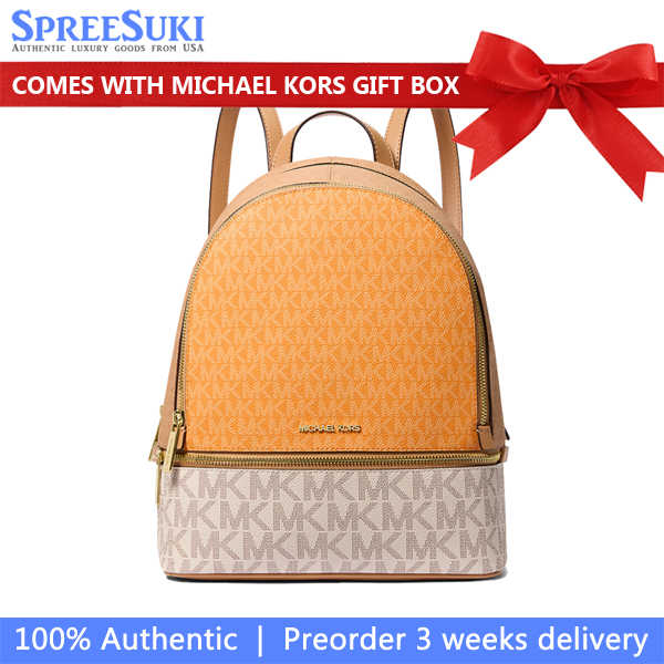 Michael Kors Rhea Medium Color-Block Signature Logo Backpack Pop Orange Multi # 35S5GRAB6V