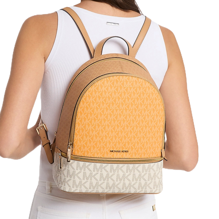 Michael Kors Rhea Medium Color-Block Signature Logo Backpack Pop Orange Multi # 35S5GRAB6V