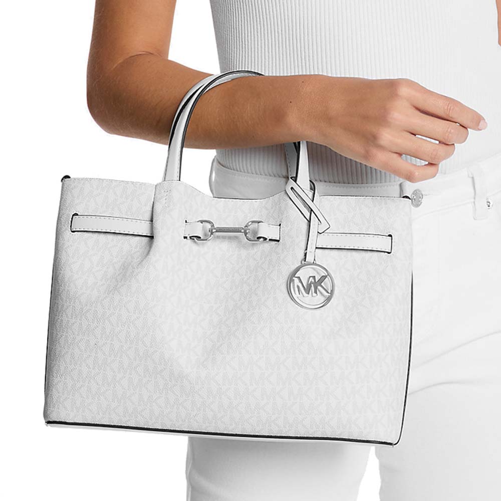 Michael Kors Carson Medium Signature Logo Satchel Optic White # 35S5S2ZS3V