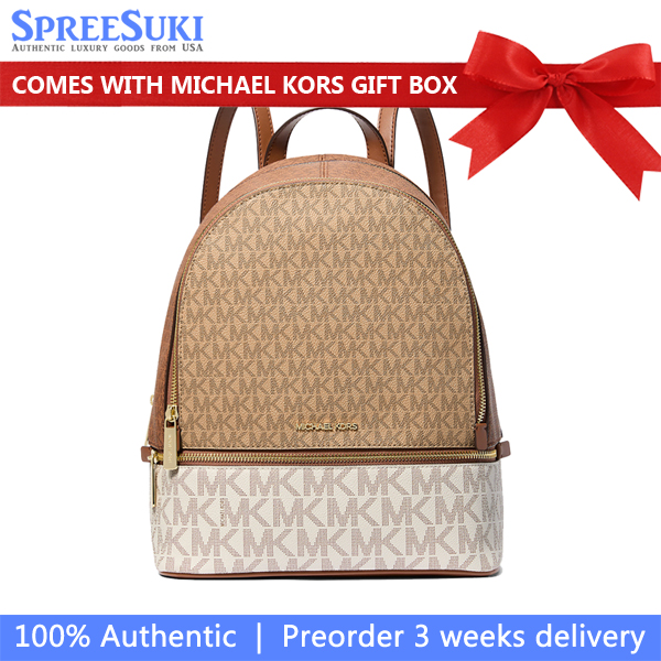 Michael Kors Rhea Medium Color-Block Signature Logo Backpack Camel Mlt # 35S5GRAB6V