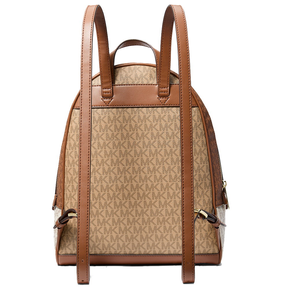 Michael Kors Rhea Medium Color-Block Signature Logo Backpack Camel Mlt # 35S5GRAB6V