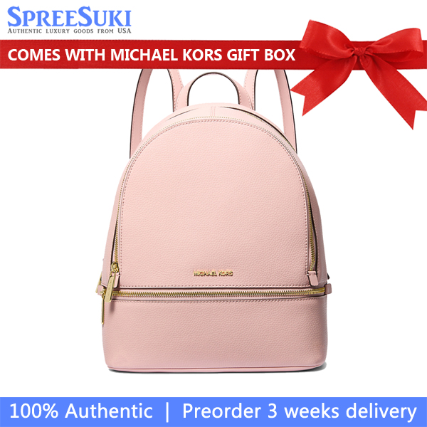 Michael Kors Rhea Medium Pebbled Leather Backpack Powder Blush # 35S5GRAB2L