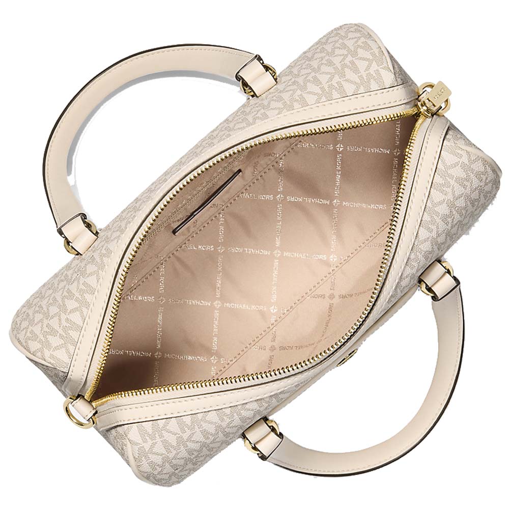 Michael Kors Jet Set Travenuel Medium Signature Logo Duffel Crossbody Bag Light Cream Multi # 35S4GTFS6B