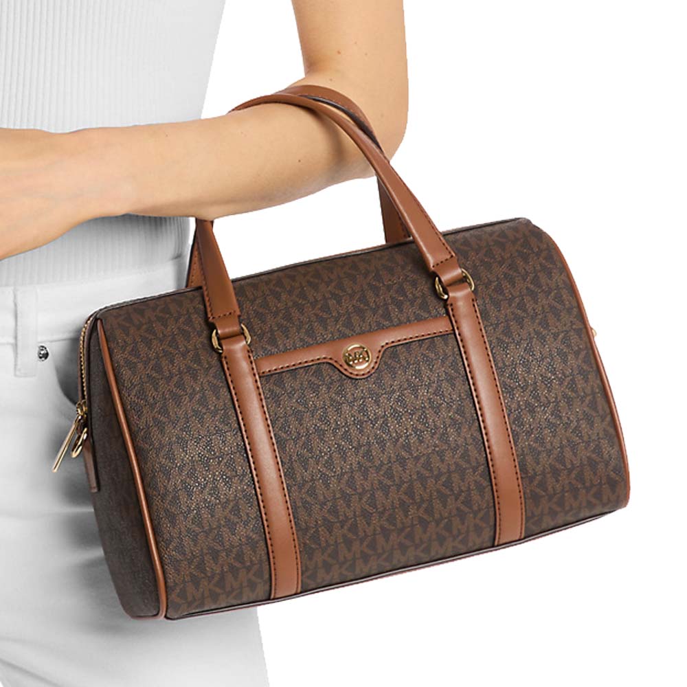 Michael Kors Jet Set Travenuel Medium Signature Logo Duffel Crossbody Bag Brown # 35S4GTFS6B