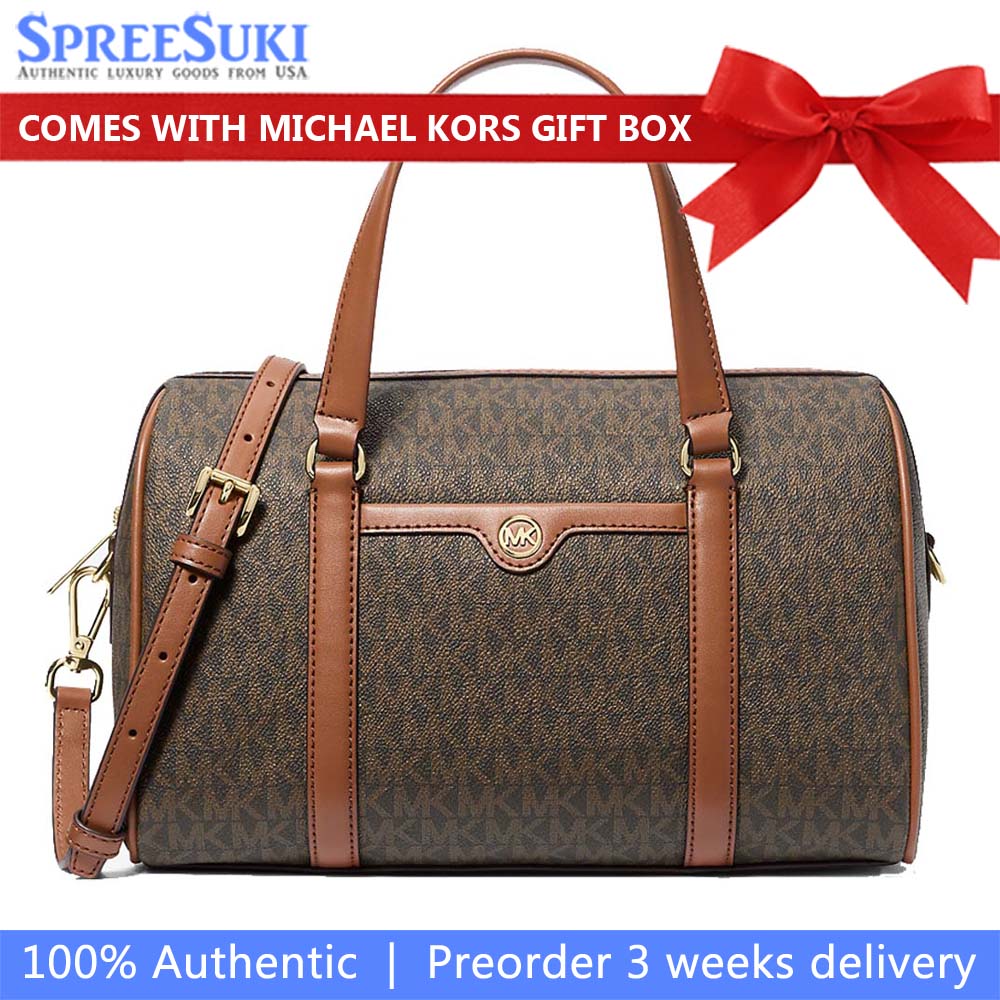 Michael Kors Jet Set Travenuel Medium Signature Logo Duffel Crossbody Bag Brown # 35S4GTFS6B