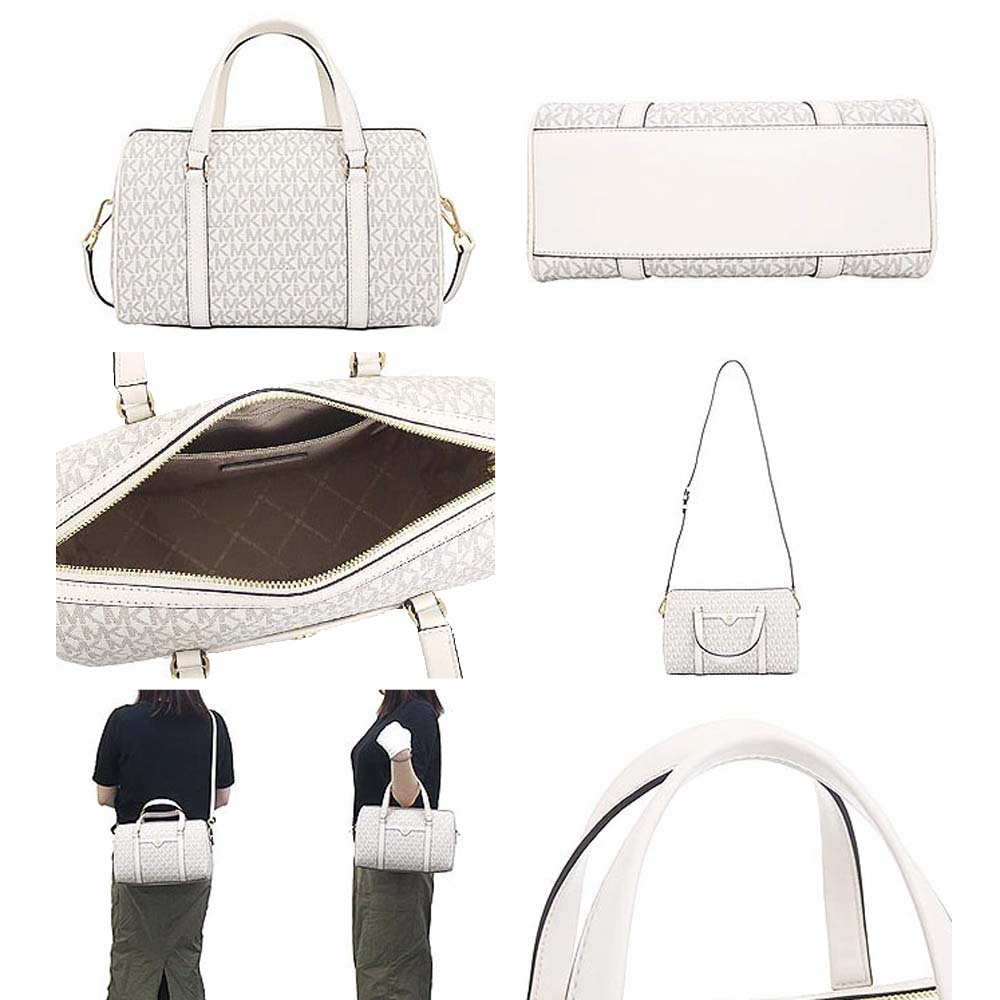 Michael Kors Jet Set Travenuel Medium Signature Logo Duffel Crossbody Bag Light Cream Multi # 35S4GTFS6B