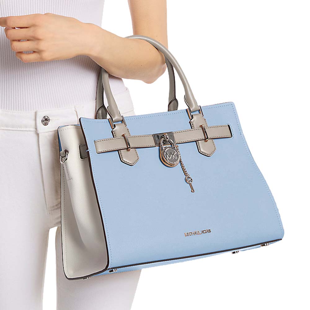 Michael Kors Hamilton Medium Color-Block Leather Satchel Light Sky Multi # 35T5SHMS2L