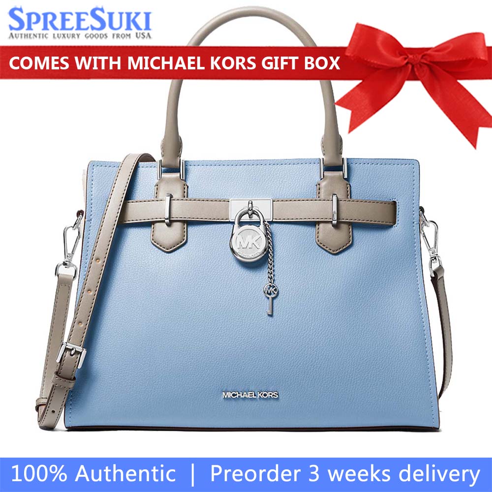 Michael Kors Hamilton Medium Color-Block Leather Satchel Light Sky Multi # 35T5SHMS2L