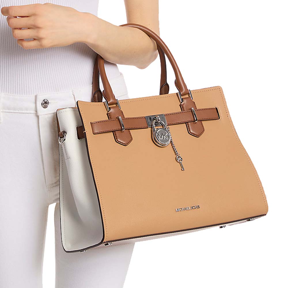 Michael Kors Hamilton Medium Color-Block Leather Satchel Peanut Multi # 35T5SHMS2L