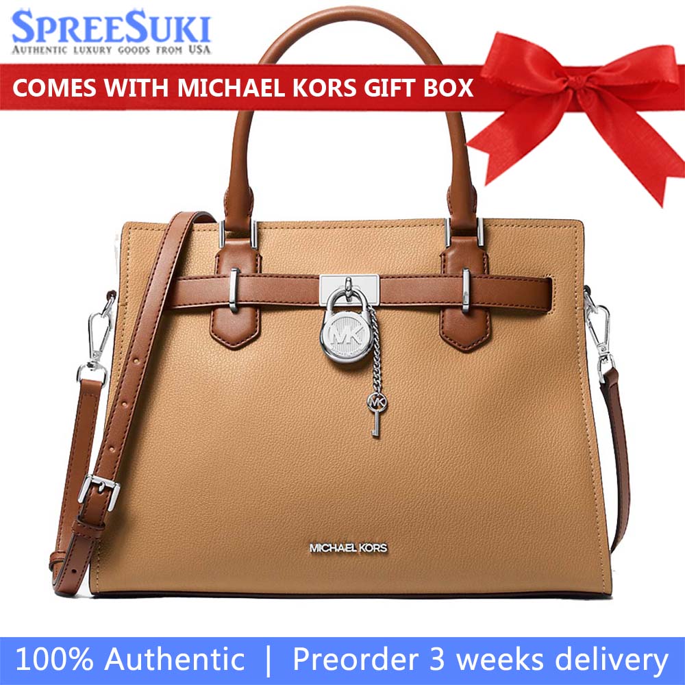 Michael Kors Hamilton Medium Color-Block Leather Satchel Peanut Multi # 35T5SHMS2L