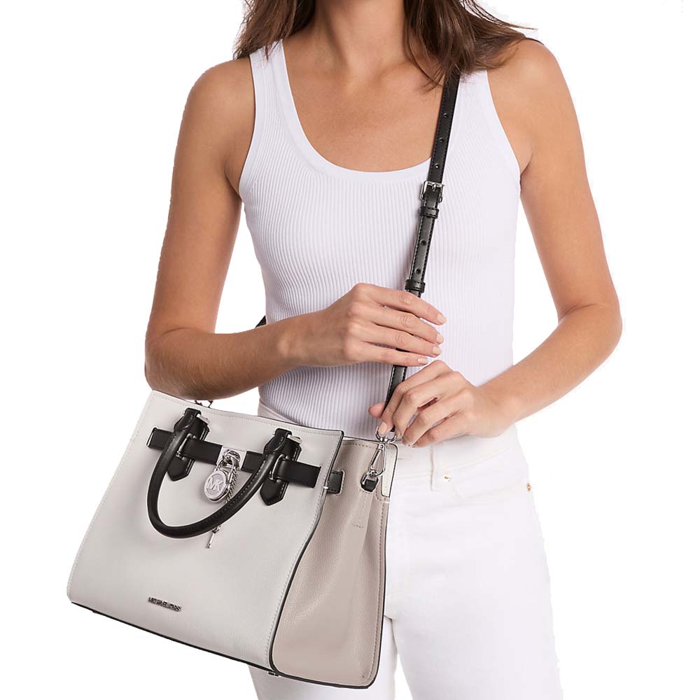 Michael Kors Hamilton Medium Color-Block Leather Satchel Optic White Multi # 35T5SHMS2L