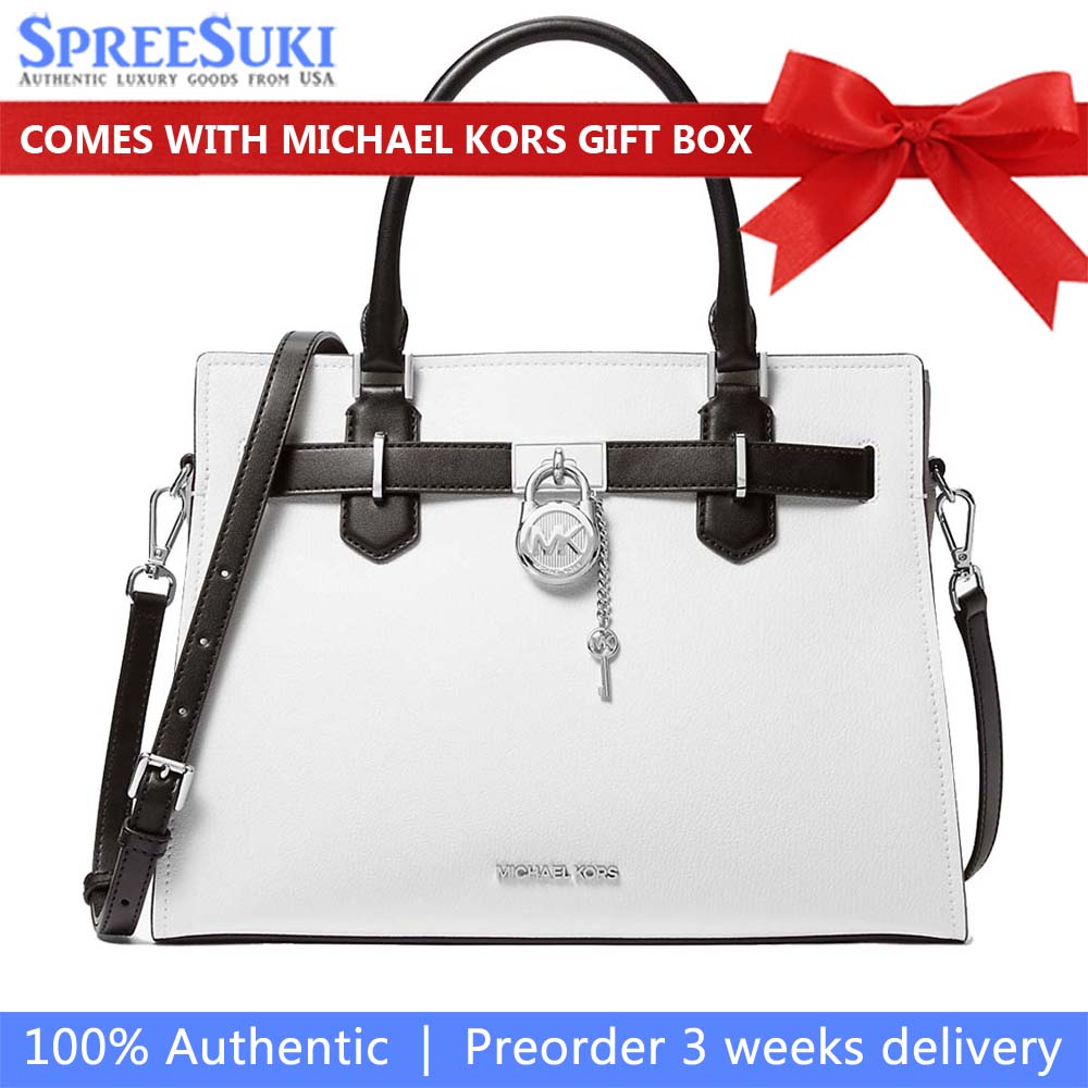 Michael Kors Hamilton Medium Color-Block Leather Satchel Optic White Multi # 35T5SHMS2L