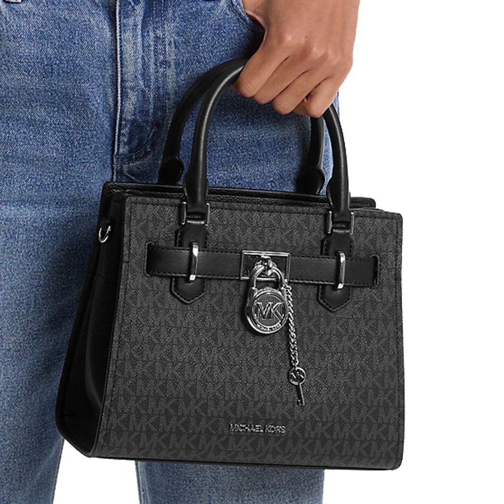 Michael Kors Hamilton Small Signature Logo Satchel Black # 35T1SHMS1B