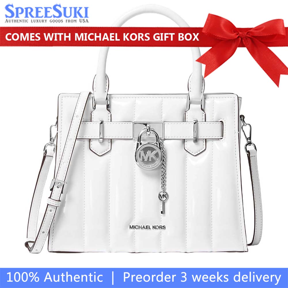 Michael Kors Hamilton Small Patent Satchel Optic White # 35T5SHMS1A