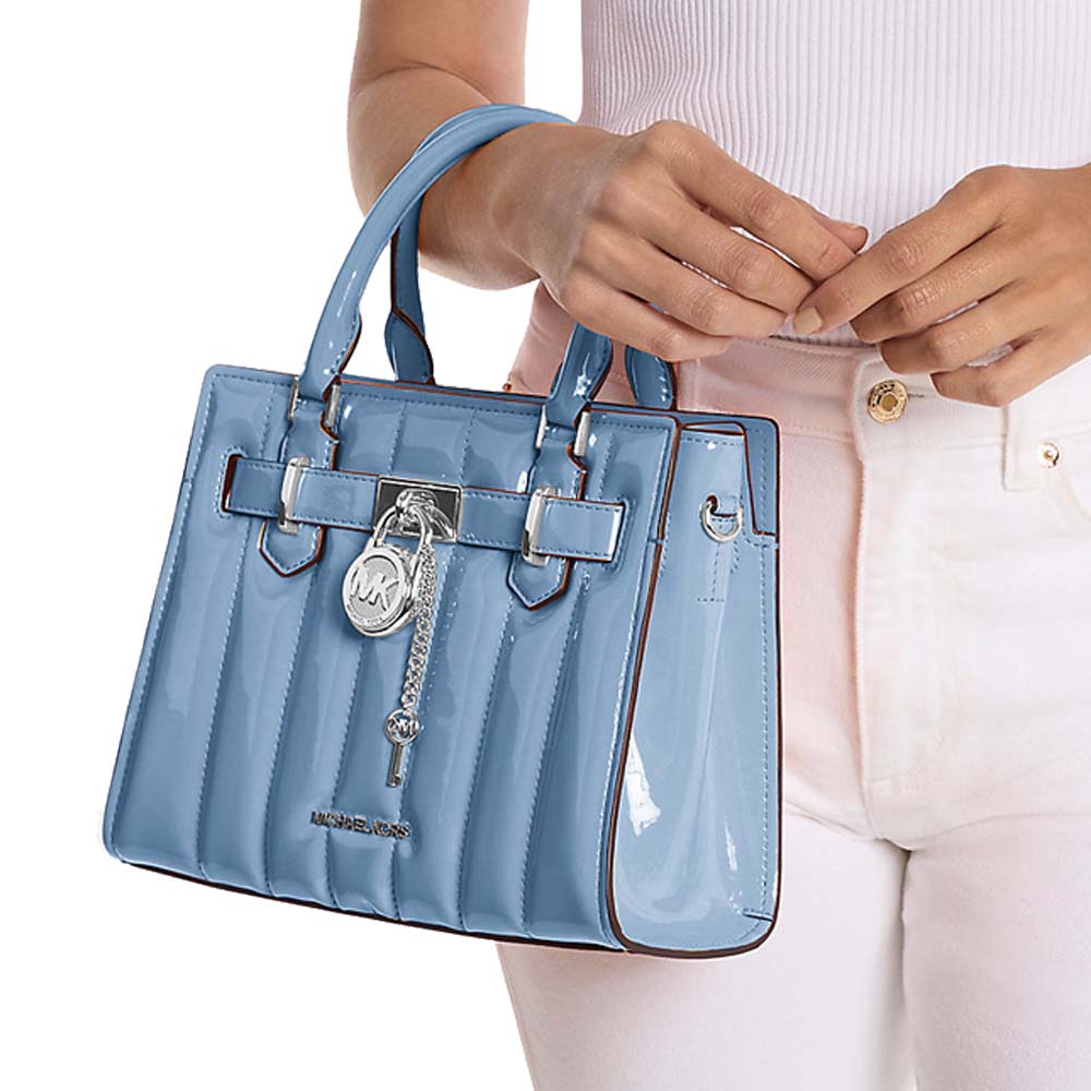 Michael Kors Hamilton Small Patent Satchel Light Sky # 35T5SHMS1A