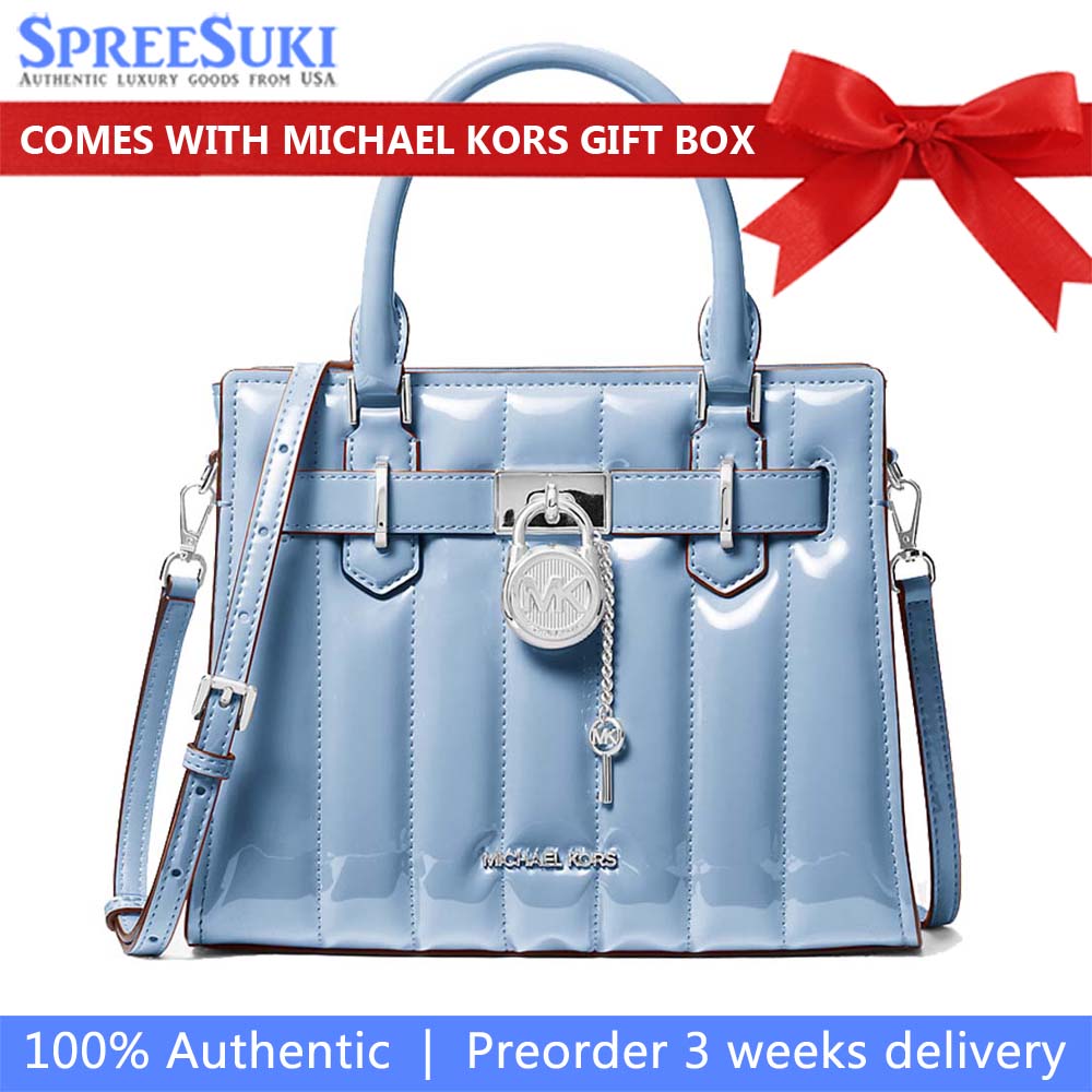 Michael Kors Hamilton Small Patent Satchel Light Sky # 35T5SHMS1A