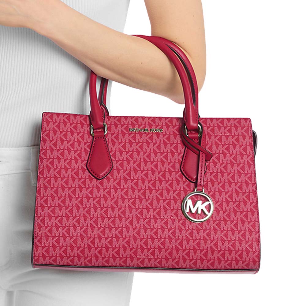 Michael Kors Sheila Medium Signature Logo Satchel Dark Raspberry # 35T5S6HS3B