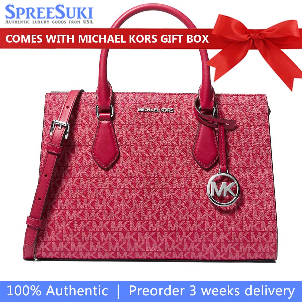 Michael Kors Sheila Medium Signature Logo Satchel Dark Raspberry # 35T5S6HS3B