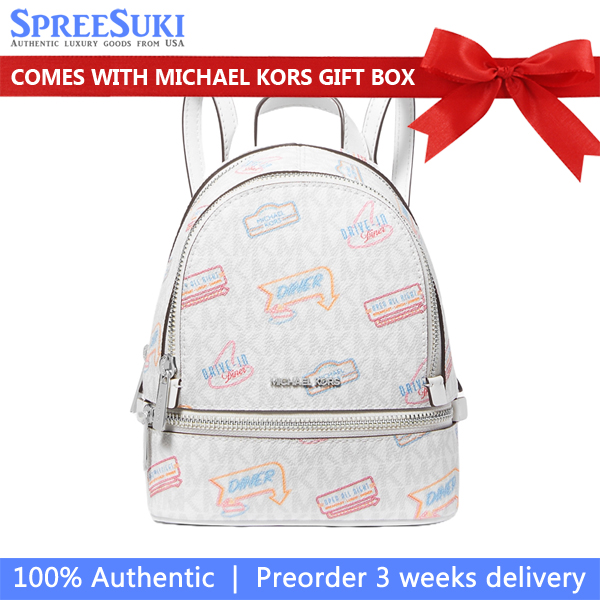 Michael Kors Rhea Extra-Small Printed Signature Logo Backpack Optic White # 35T5SRAB0I
