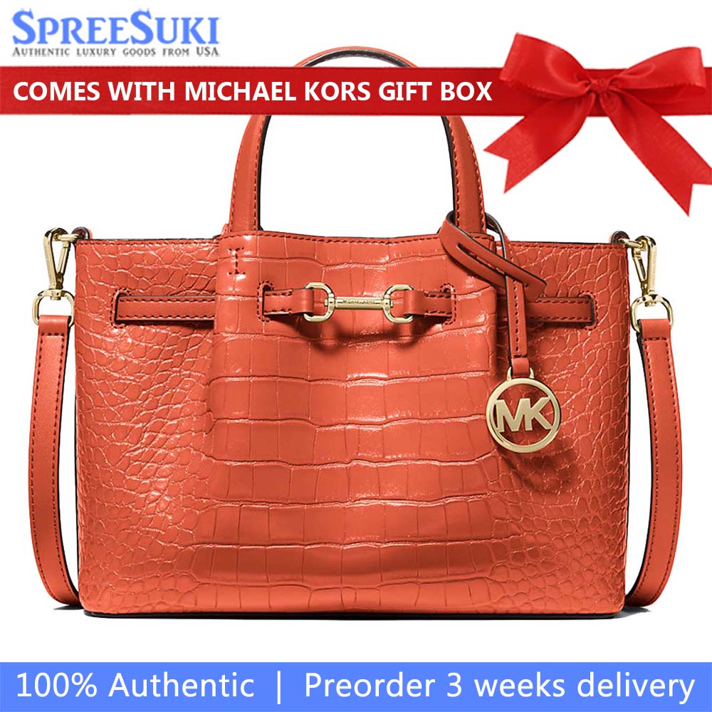 Michael Kors Carson Small Crocodile Embossed Satchel Red Clay # 35S5G2ZS5I