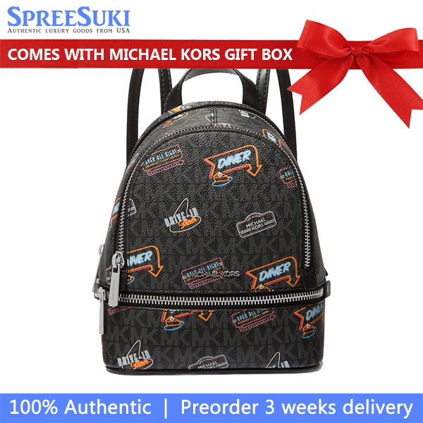 Michael Kors Rhea Extra-Small Printed Signature Logo Backpack Black # 35T5SRAB0I