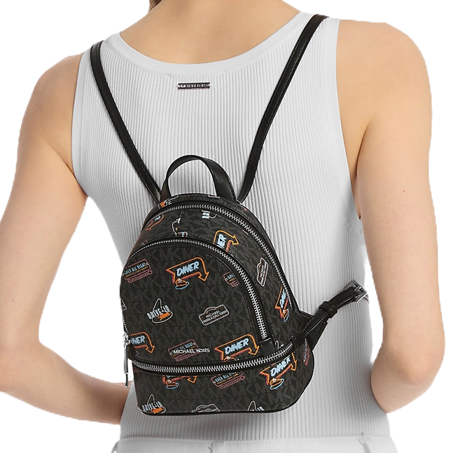 Michael Kors Rhea Extra-Small Printed Signature Logo Backpack Black # 35T5SRAB0I