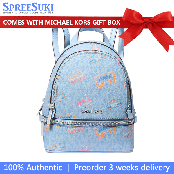 Michael Kors Rhea Extra-Small Printed Signature Logo Backpack Light Sky # 35T5SRAB0I