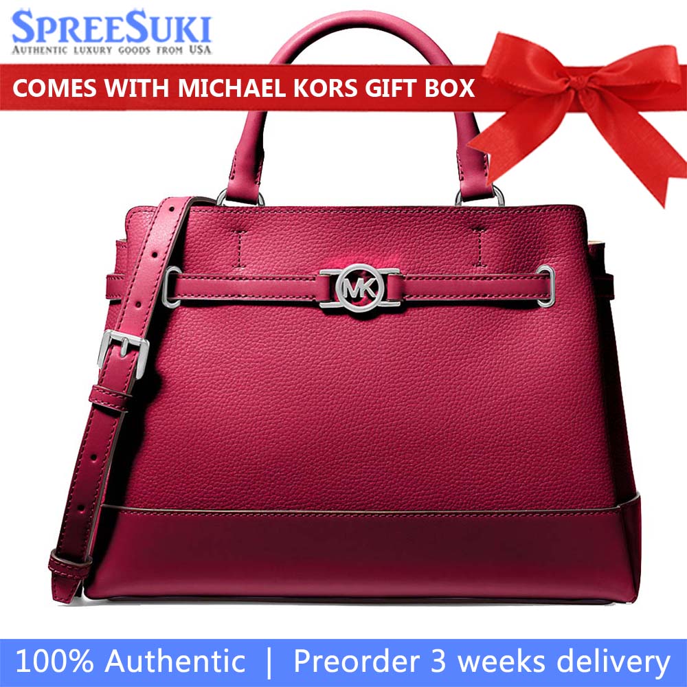 Michael Kors Reed Large Pebbled Leather Satchel Dark Raspberry # 35F4S6RS3T