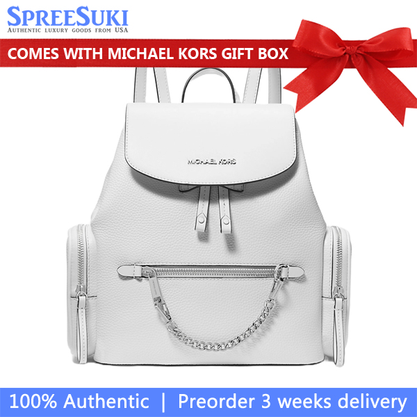 Michael Kors Jet Set Medium Pebbled Leather Backpack Optic White # 35F1STTB6L