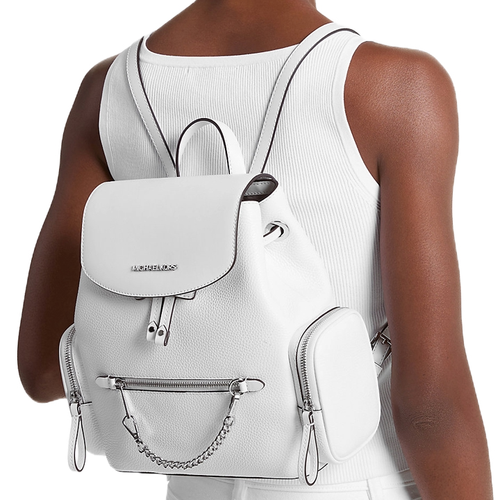 Michael Kors Jet Set Medium Pebbled Leather Backpack Optic White # 35F1STTB6L