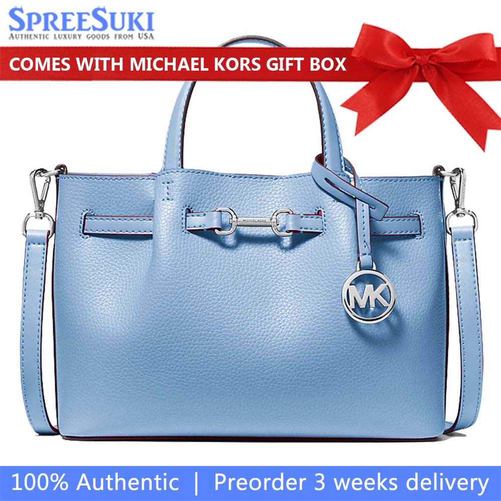 Michael Kors Carson Small Pebbled Leather Satchel Light Sky # 35S5S2ZS5T