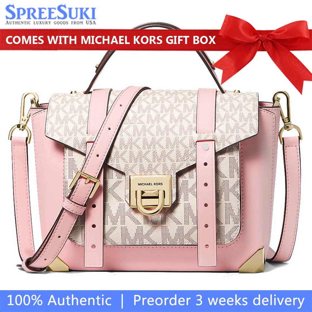 Michael Kors Manhattan Medium Leather And Logo Satchel Powder Blush Multi # 35F1GNCS6V