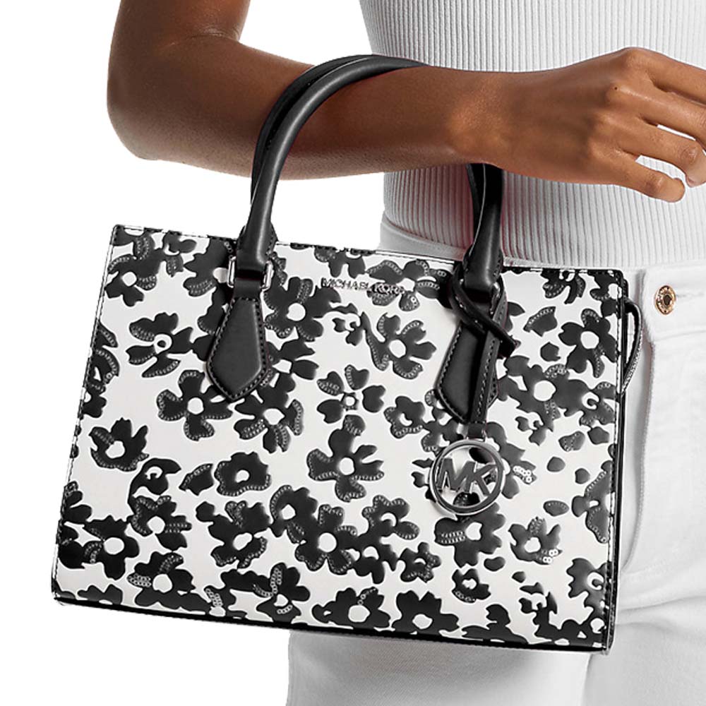Michael Kors Sheila Medium Sequined Floral Print Satchel Black # 35S5S6HS3Y