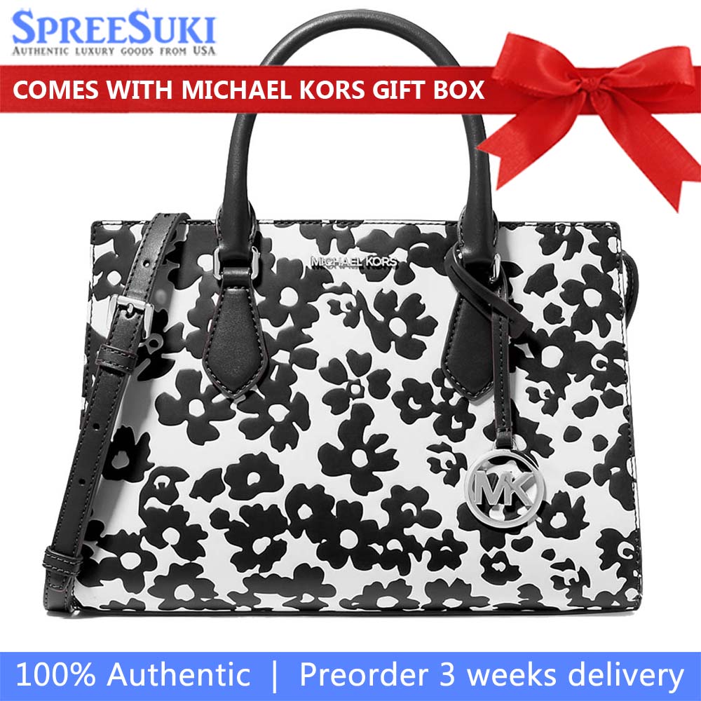 Michael Kors Sheila Medium Sequined Floral Print Satchel Black # 35S5S6HS3Y