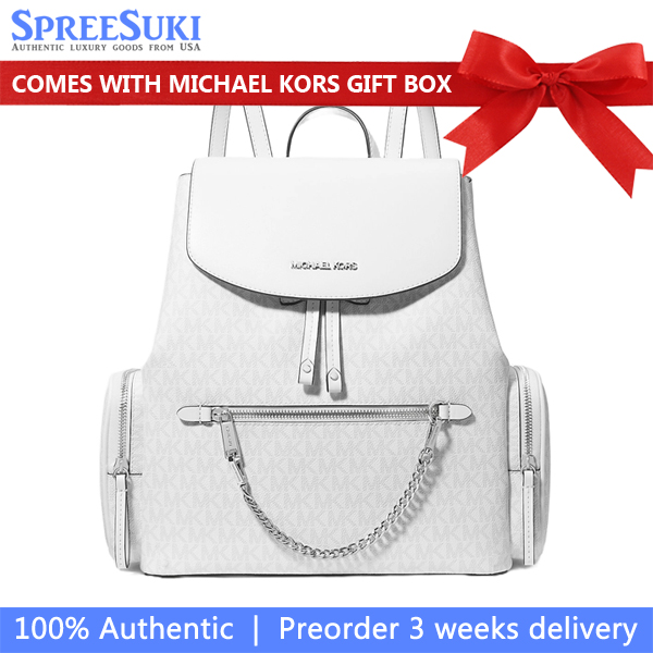 Michael Kors Jet Set Large Signature Logo Backpack Optic White # 35R5STTB3V