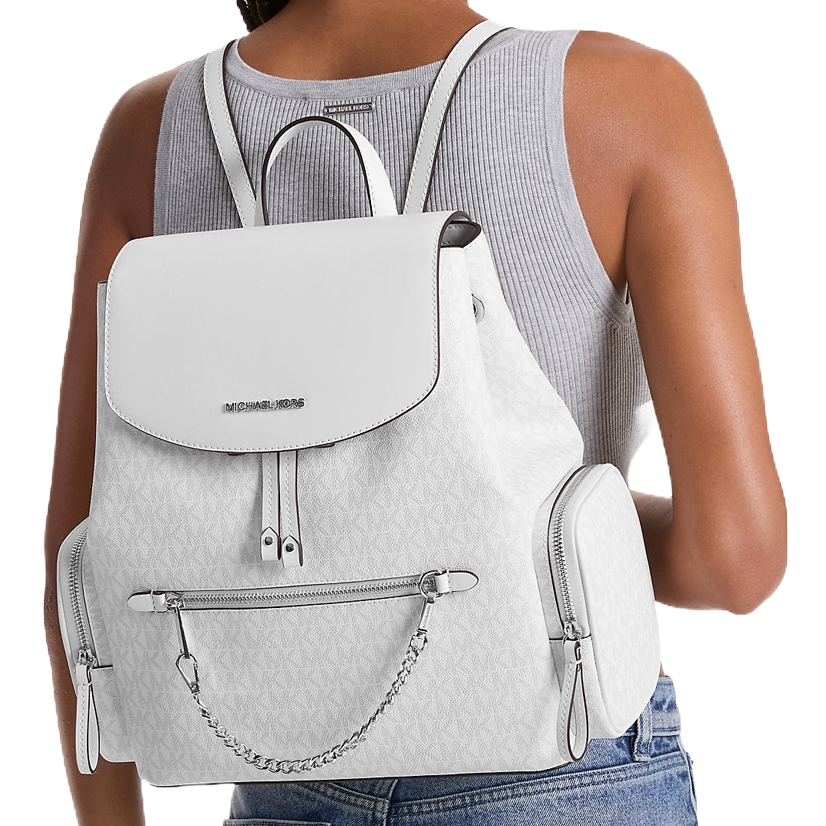 Michael Kors Jet Set Large Signature Logo Backpack Optic White # 35R5STTB3V
