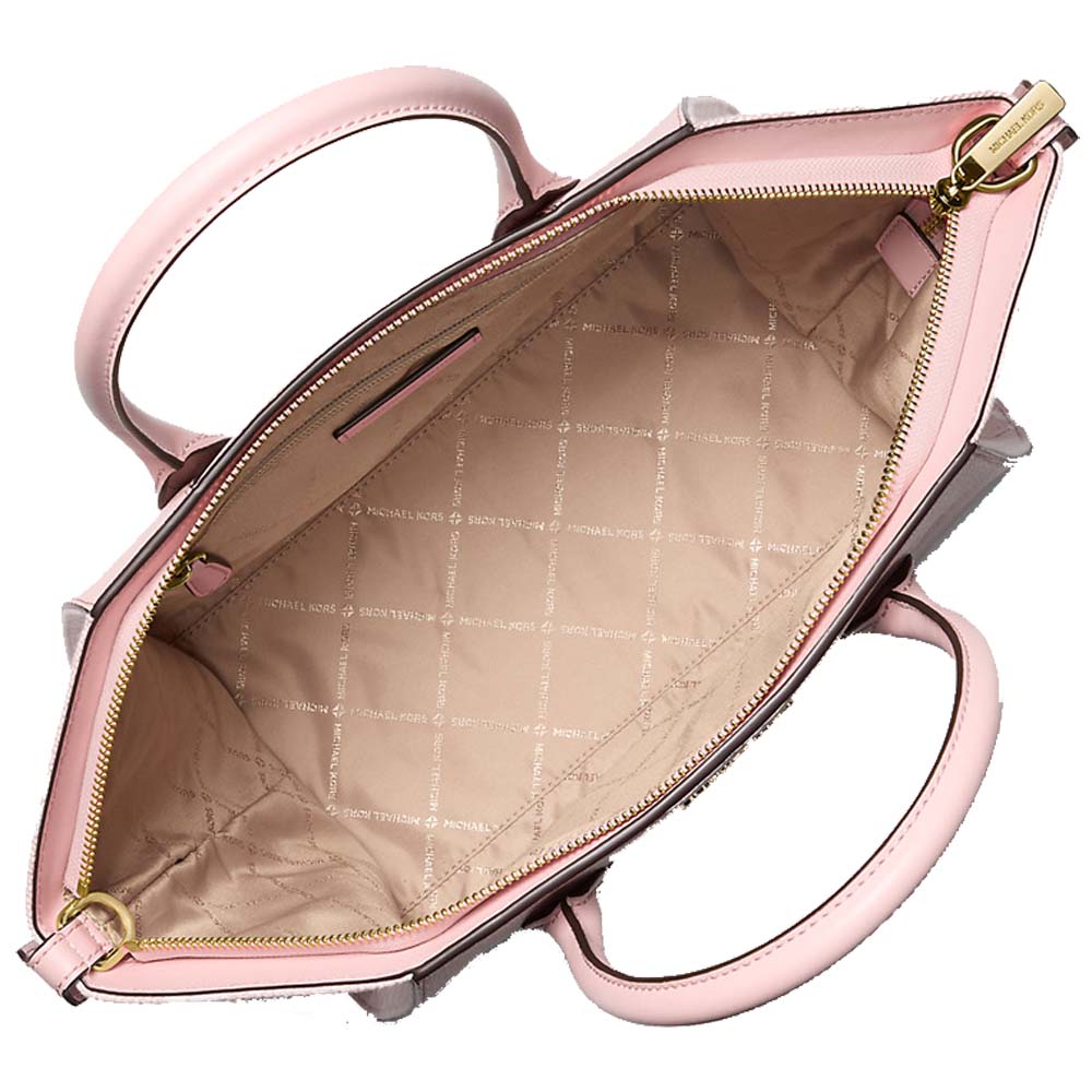 Michael Kors Avril Large Leather And Logo Jacquard Satchel Powder Blush # 35S5G4VS3L