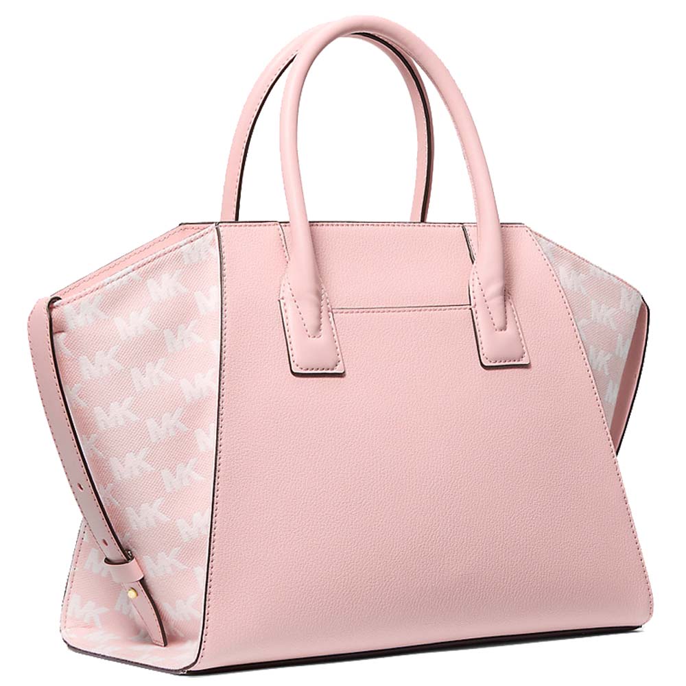 Michael Kors Avril Large Leather And Logo Jacquard Satchel Powder Blush # 35S5G4VS3L