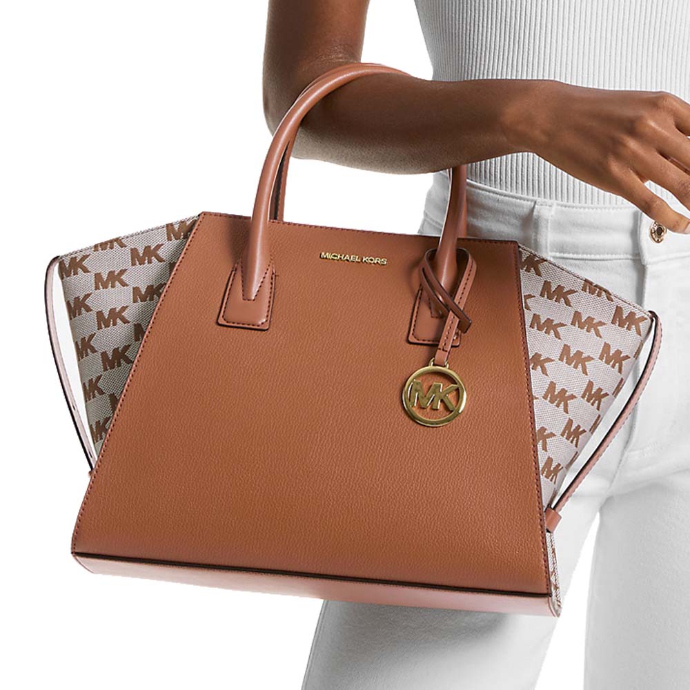 Michael Kors Avril Large Leather And Logo Jacquard Satchel Luggage # 35S5G4VS3L