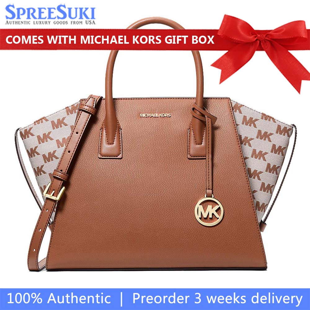 Michael Kors Avril Large Leather And Logo Jacquard Satchel Luggage # 35S5G4VS3L
