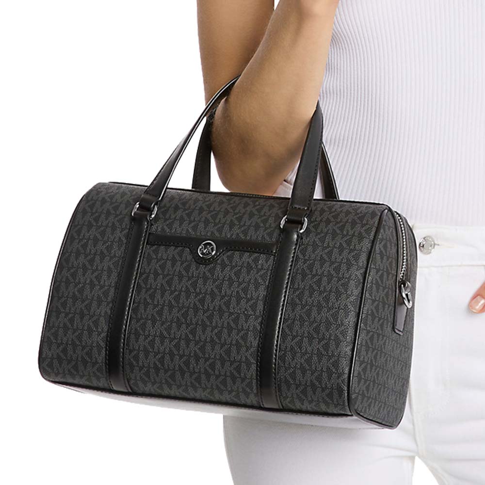 Michael Kors Jet Set Travenuel Medium Signature Logo Satchel Black # 35S4STFS8B