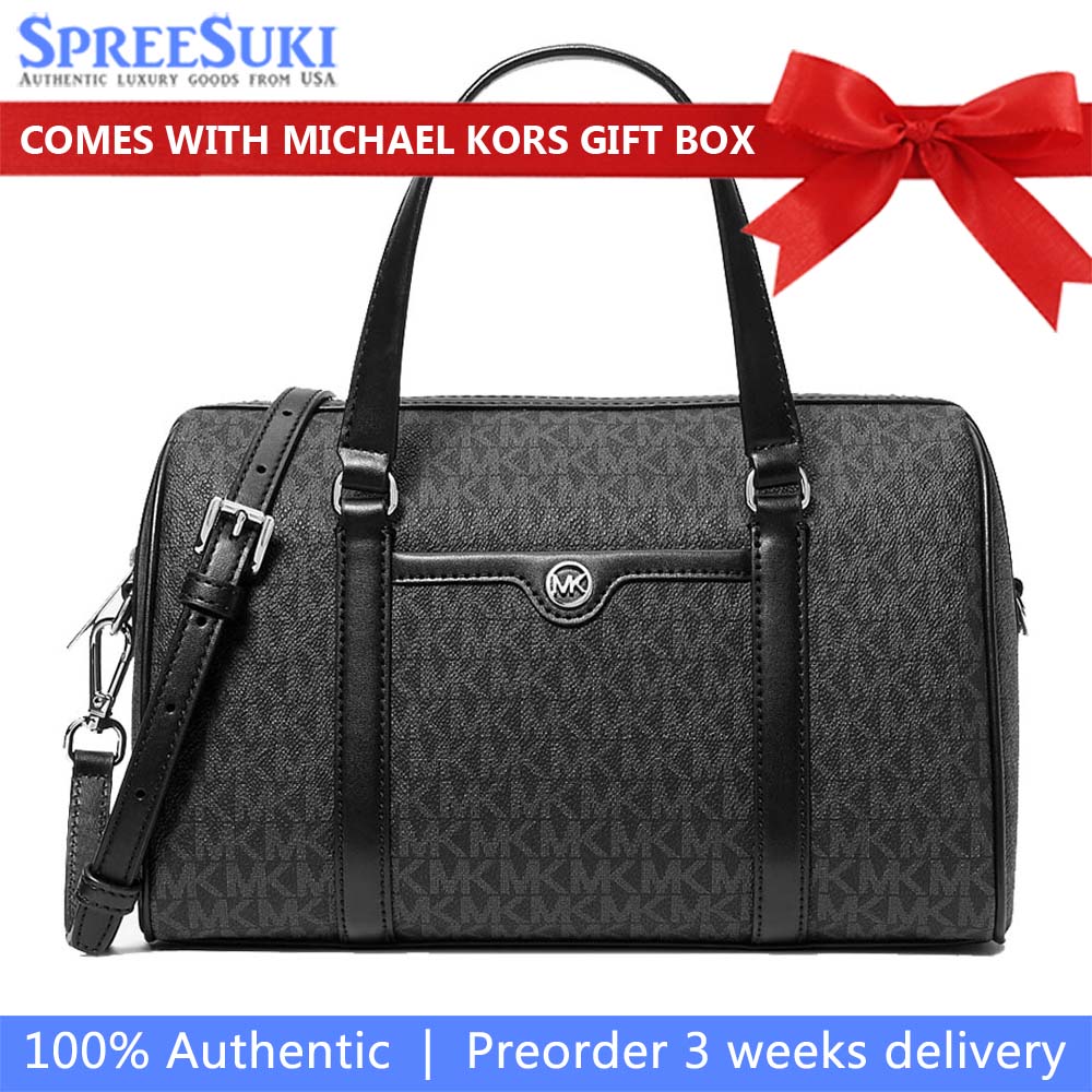 Michael Kors Jet Set Travenuel Medium Signature Logo Satchel Black # 35S4STFS8B