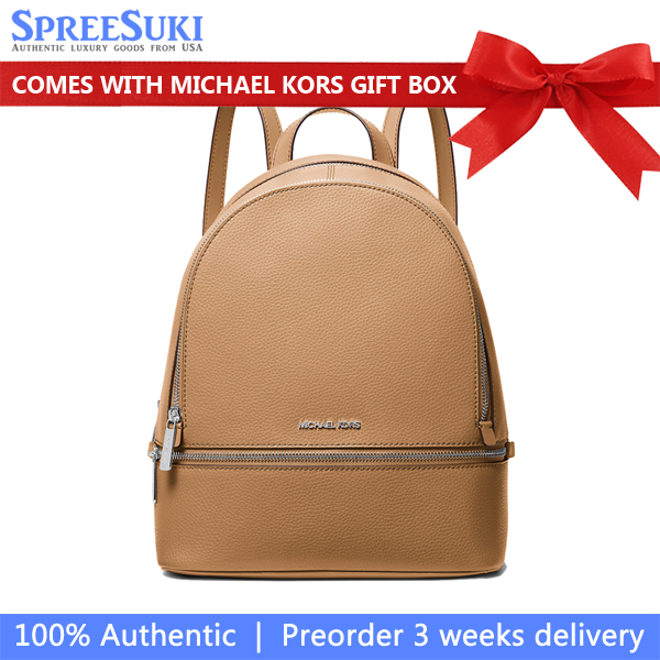 Michael Kors Rhea Medium Pebbled Leather Backpack Peanut # 35T5SM9M1L