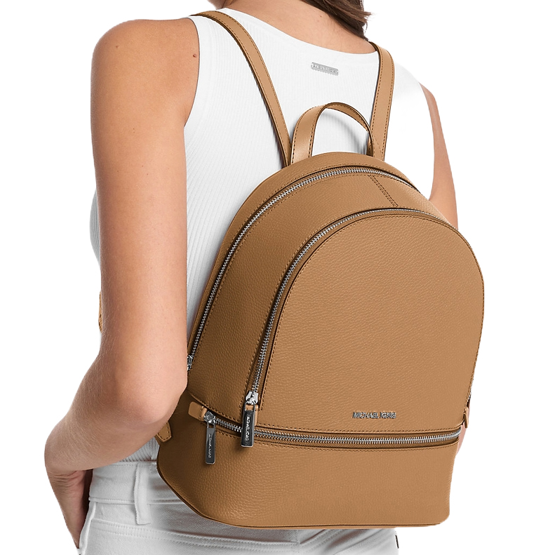 Michael Kors Rhea Medium Pebbled Leather Backpack Peanut # 35T5SM9M1L