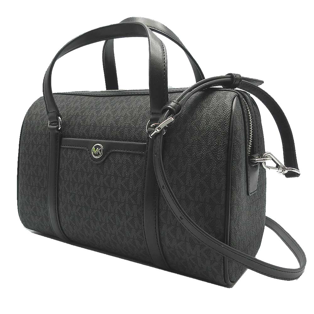 Michael Kors Jet Set Travenuel Medium Signature Logo Satchel Black # 35S4STFS8B