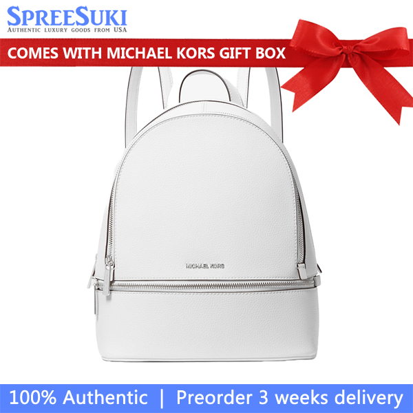 Michael Kors Rhea Medium Pebbled Leather Backpack Optic White # 35T5SM9M1L