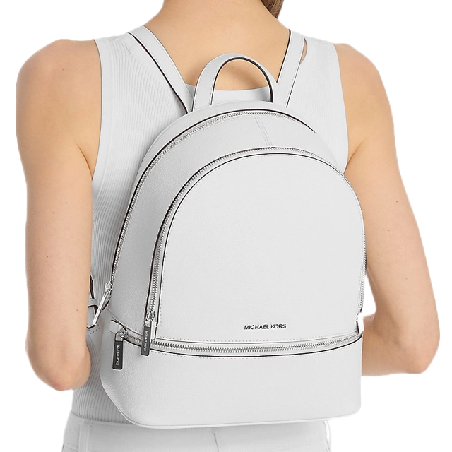 Michael Kors Rhea Medium Pebbled Leather Backpack Optic White # 35T5SM9M1L